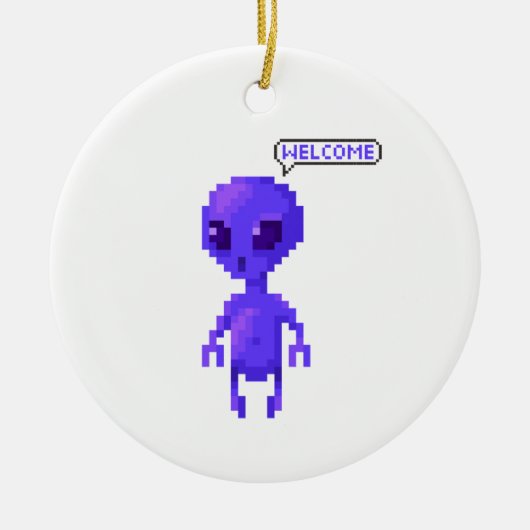 Pixel Alien Welkom Gamen Keramisch Ornament (Voorkant)