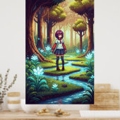 Pixel anime meisje in een dicht bos poster (Keuken)