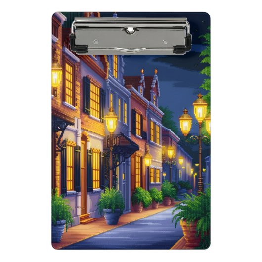Pixel art afbeelding van een serene stadsstraat bi mini klembord (Voorkant)