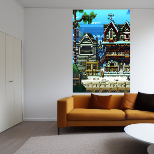 Pixel art, Amerikaanse stad   AI Art Poster