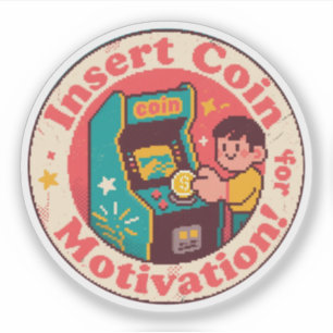 Pixel Art Arcade Coin Badge – Gaming Inspiratie Sticker