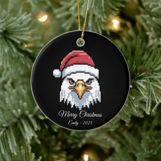 Pixel Art Bald Eagle Santa Hat Keramisch Ornament (Boom)
