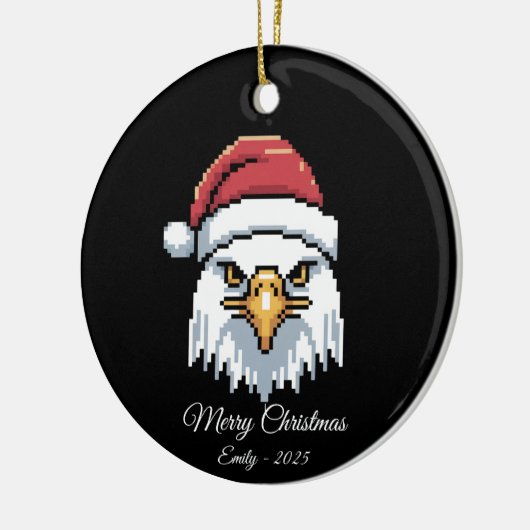 Pixel Art Bald Eagle Santa Hat Keramisch Ornament (Links)
