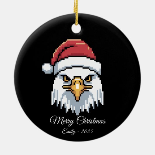 Pixel Art Bald Eagle Santa Hat Keramisch Ornament (Achterkant)