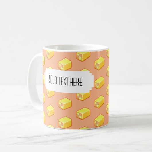 Pixel Art Battenberg Cake Pattern met label Koffiemok (Voorkant links)