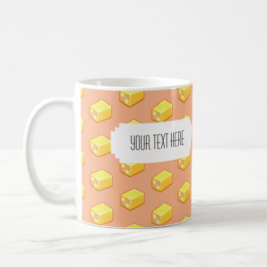 Pixel Art Battenberg Cake Pattern met label Koffiemok (Links)