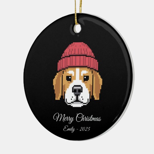 Pixel Art Beagle Dog Winter Hat Keramisch Ornament (Links)