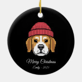 Pixel Art Beagle Dog Winter Hat Keramisch Ornament (Achterkant)