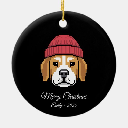 Pixel Art Beagle Dog Winter Hat Keramisch Ornament (Achterkant)