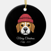 Pixel Art Beagle Hond Winterhoed Keramisch Ornament (Voorkant)