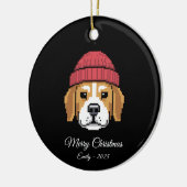 Pixel Art Beagle Hond Winterhoed Keramisch Ornament (Links)