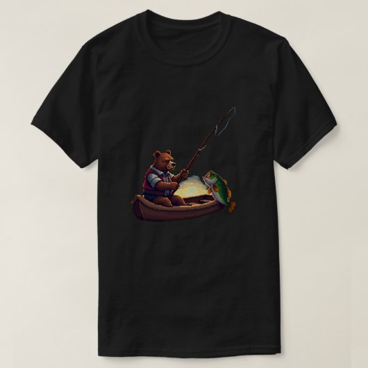 Pixel Art Beer Visboot Baars Zonsondergang Retro G T-shirt (Design voorkant)