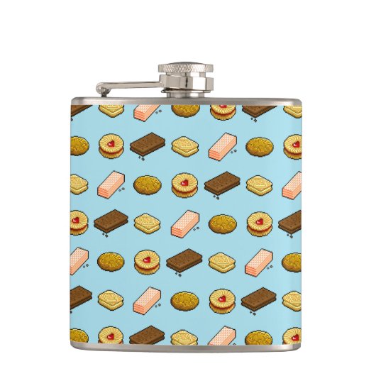 Pixel Art Biscuit en Cookie Selection Pattern Heupfles (Voorkant)