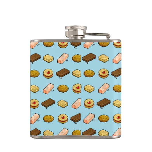 Pixel Art Biscuit en Cookie Selection Pattern Heupfles (Achterkant)