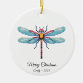 Pixel Art Blauwe Libel Insect Kunst Kerstcadeau Keramisch Ornament (Voorkant)