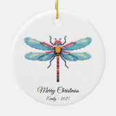 Pixel Art Blauwe Libel Insect Kunst Kerstcadeau Keramisch Ornament (Achterkant)