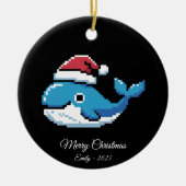 Pixel Art Blauwe Walvis Kerstman Hoed Keramisch Ornament (Voorkant)