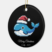 Pixel Art Blauwe Walvis Kerstman Hoed Keramisch Ornament (Links)