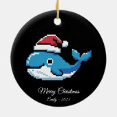 Pixel Art Blauwe Walvis Kerstman Hoed Keramisch Ornament (Achterkant)