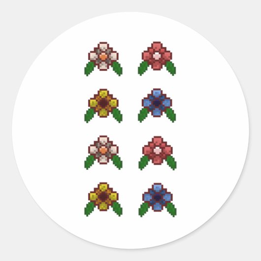 Pixel Art Bloempatroon (bord Roze) Sticker (Voorkant)