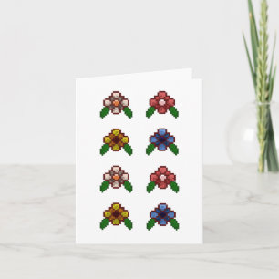 Pixel Art Bloempatroon (bord Roze) Sticker Kaart