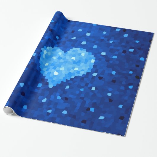 Pixel Art Blue Heart Retro Gamer Liefde Cadeaupapier (Uitgerold)