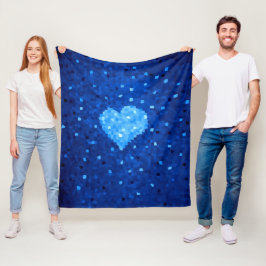Pixel Art Blue Heart Retro Gamer Liefde Fleece Deken