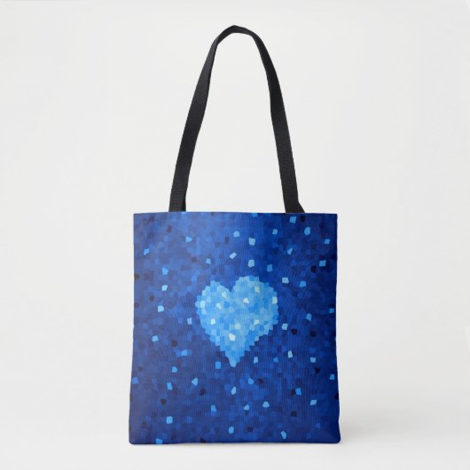 Pixel Art Blue Heart Retro Gamer Liefde Tote Bag (Voorkant)