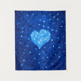 Pixel Art Blue Heart Retro Gamer Liefde Wandkleed