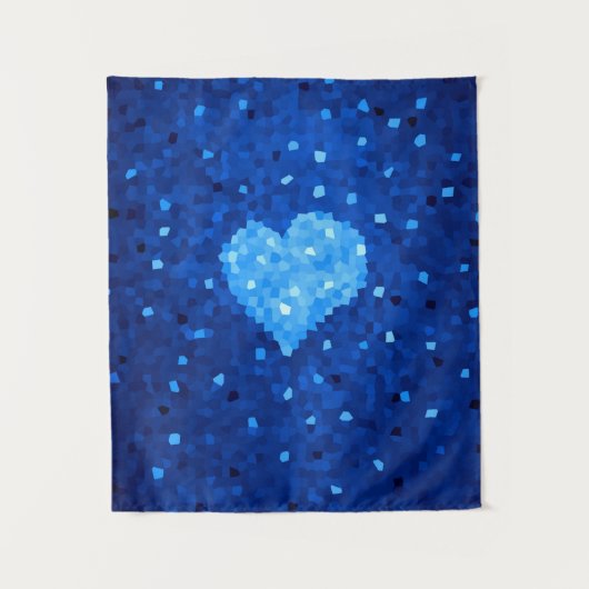 Pixel Art Blue Heart Retro Gamer Liefde Wandkleed (Voorkant)