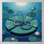 Pixel Art Blue Snake op Lily Pad Poster (Voorkant)