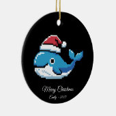 Pixel Art Blue Whale Santa Hat Keramisch Ornament (Rechts)