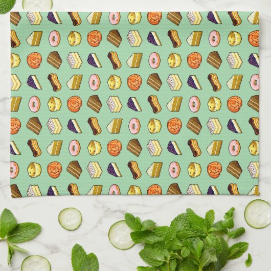 Pixel Art Cakes en Pastries Pattern Theedoek (Gevouwen)