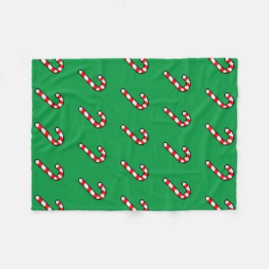 Pixel Art CANDY CANE Pattern - Black Outline Fleece Deken (Voorkant (Horizontaal))
