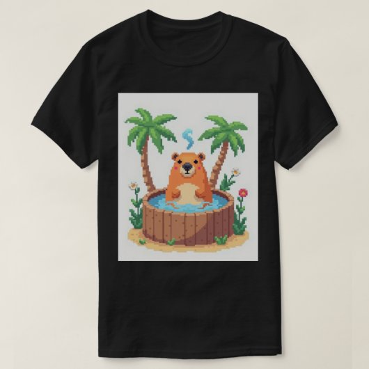 Pixel Art Capybara Bubbelbad Stoombad Retro Gamen T-shirt (Design voorkant)