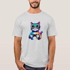 Pixel Art Cat Gamer T-shirt
