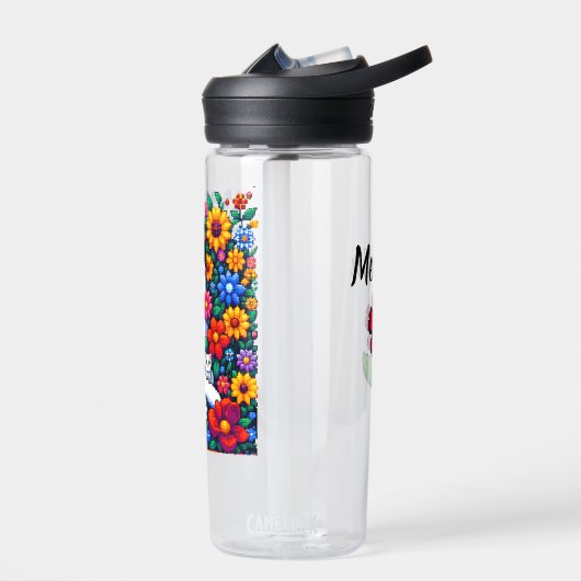 Pixel Art Cat, Kitten en bloemen gepersonaliseerd Waterfles (Links)