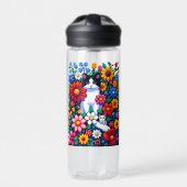 Pixel Art Cat, Kitten en bloemen gepersonaliseerd Waterfles (Voorkant)