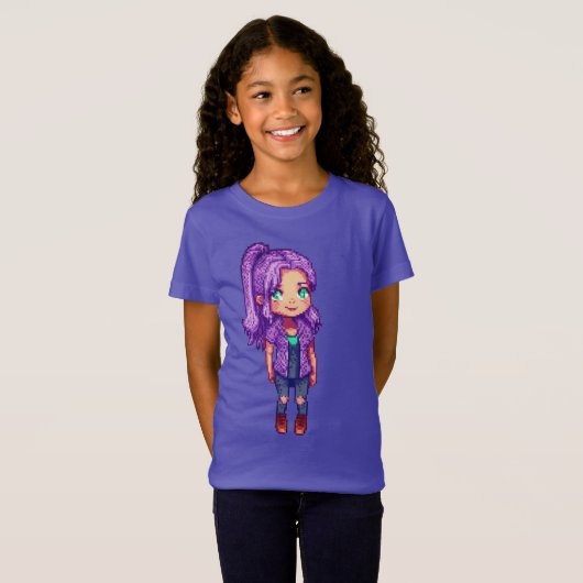 Pixel Art Character Paarse haar T-shirt (Voorkant volledig)