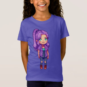 Pixel Art Character Paarse haar T-shirt