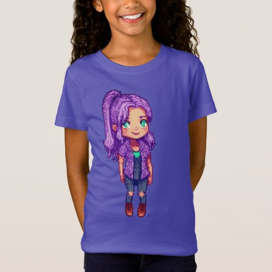 Pixel Art Character Paarse haar T-shirt (Voorkant)