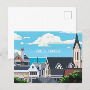 Pixel Art Christchurch Nieuw-Zeeland Briefkaart