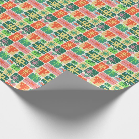 Pixel Art Christmas Gifts Pattern Cadeaupapier (Hoek)