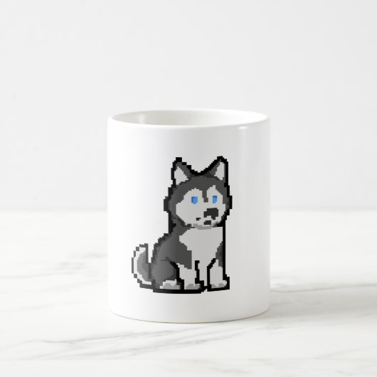 Pixel Art Curious Husky Mok – Schattige retro hond (Center)