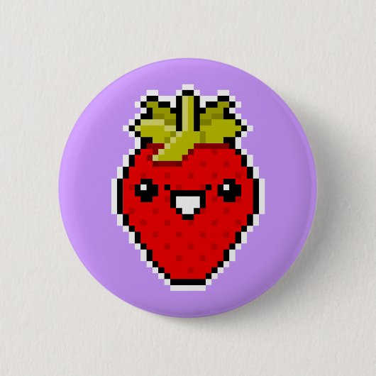 Pixel Art Cute Strawberry Button (Voorkant)