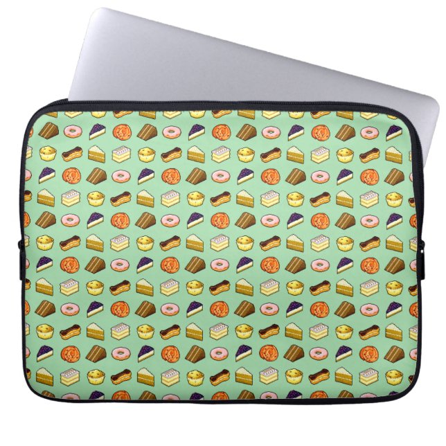 Pixel Art Delicious Cakes Pattiserie Patroon Laptop Sleeve (Voorkant)
