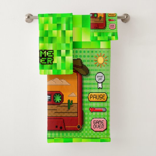 Pixel art denim set towels bad handdoek (Insitu)