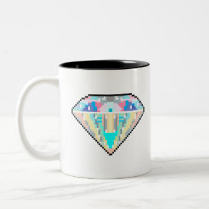 Pixel art diamanten juweeltje tweekleurige koffiemok