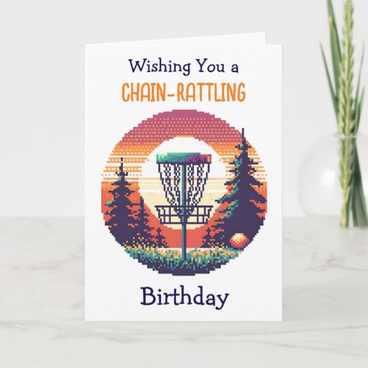 Pixel Art Disc Golf Verjaardag voor hem Kaart (Voorkant)