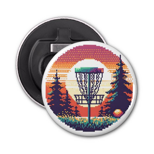 Pixel Art Disc Golfbaan Button Flesopener (Voorkant)